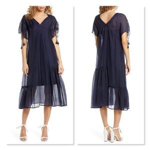 CAARA Kendall Tie Sleeve Midi Dress sz Med in Blue